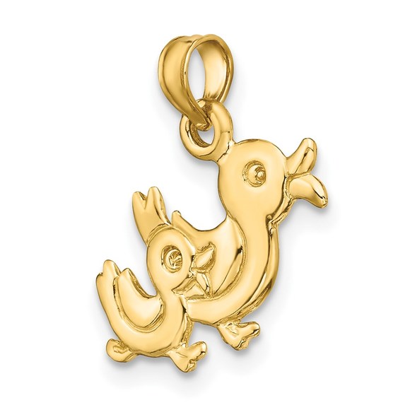 14k Yellow Gold Mini Animal Bird 3-D Two Ducks Necklace Charm Pendant - Picture 4 of 5